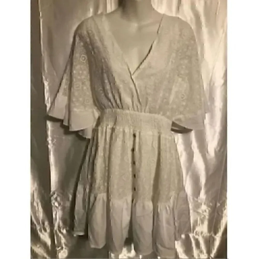 Casual Lace Patchwork Batwing Sleeve V Neck Fashion Summer Loose Dress L - Picture 7 of 8